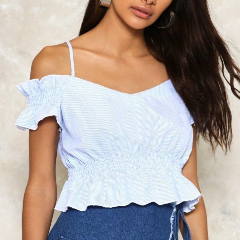 Turn Up the Heat Cold Shoulder Striped Crop Top from Nasty Gal